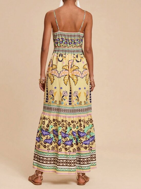 Multicolor Boho Women's Halter Dress with Cutout Waistband and Side Slits - Picture 2 of 7
